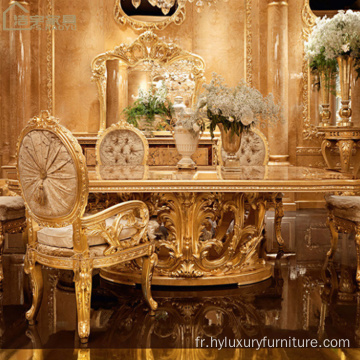 Table de salle à manger longue sculptée antique en bois massif de style français